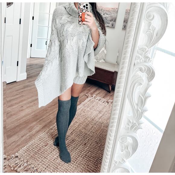 Frost-Kissed Paths & Fireside Stories slouchy cable knit drapey poncho sweater - Picture 5 of 6